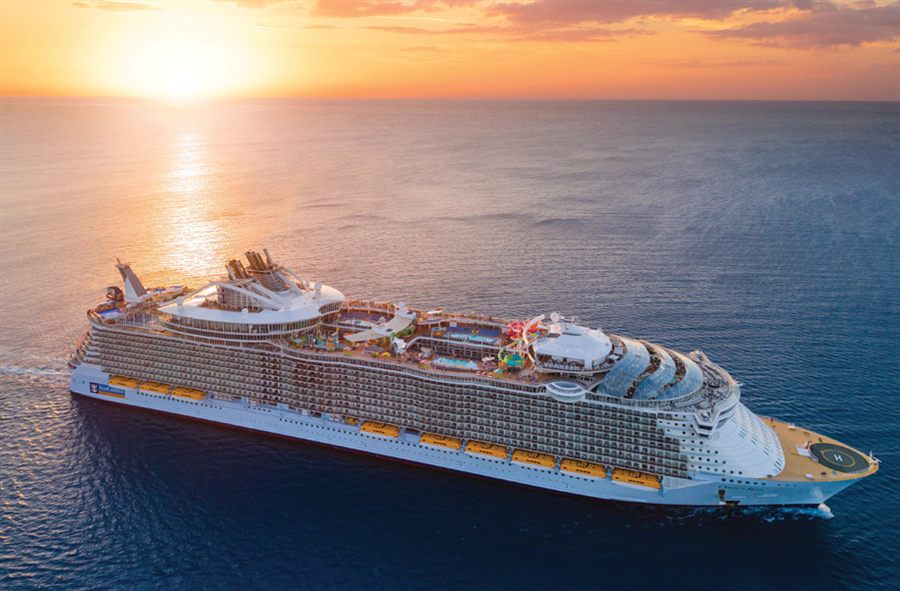 Large cruise ship at sunset